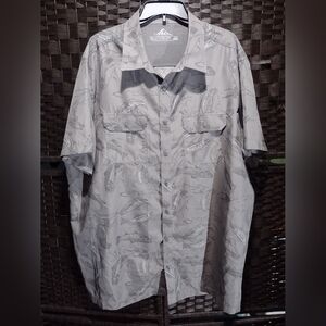 Croft & Barrow Quick-dry, Vented Fishing Shirt Gray Fish Print Mens 2XB